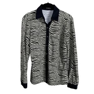 J.McLaughlin Women's S Black Ivory Collared Long Sleeve Stretch Knit Top